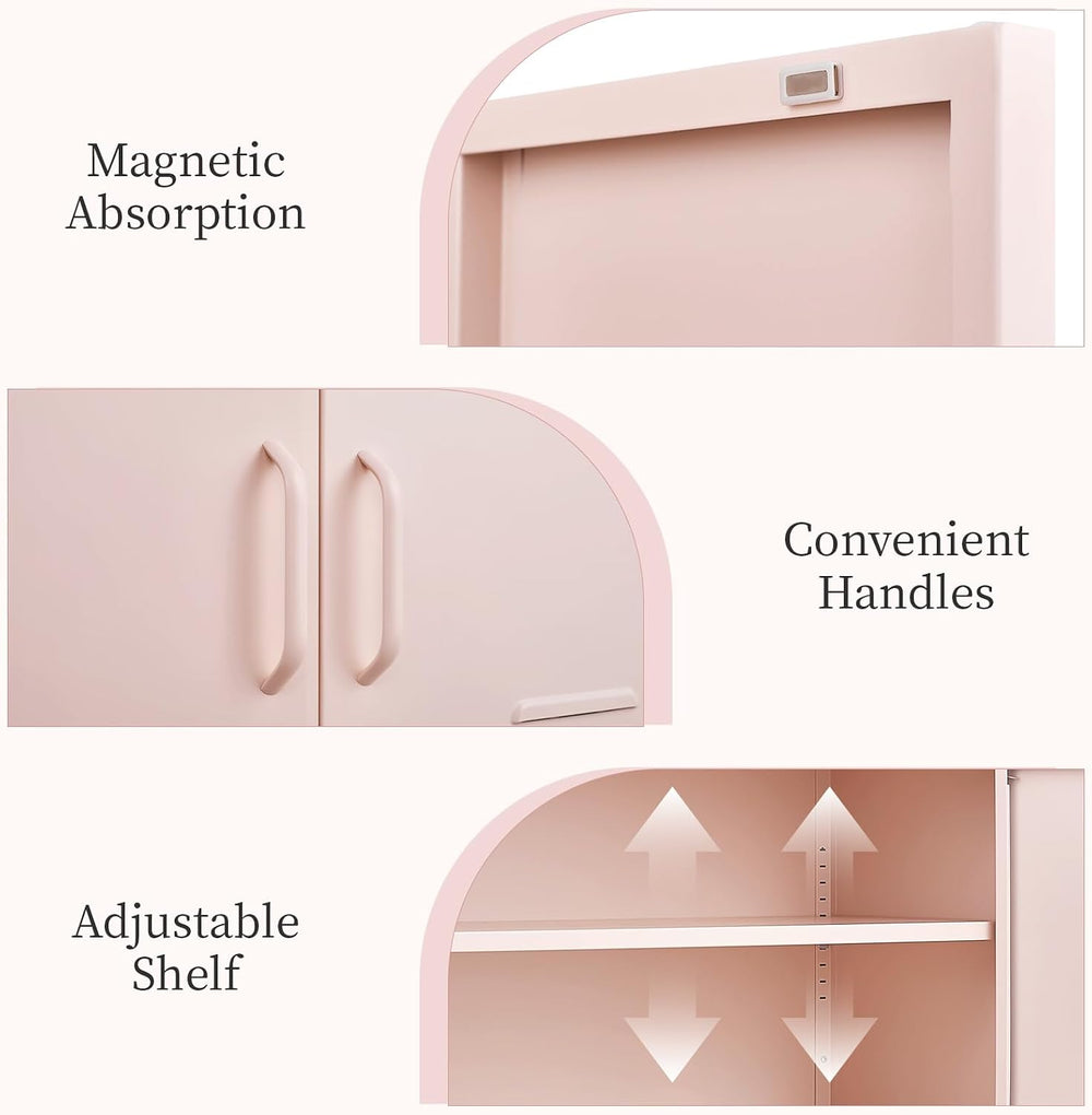 IRONFFICE Metal Cabinets,2 Door Cabinet with Adjustable Shelf,Pink Storage Ca...