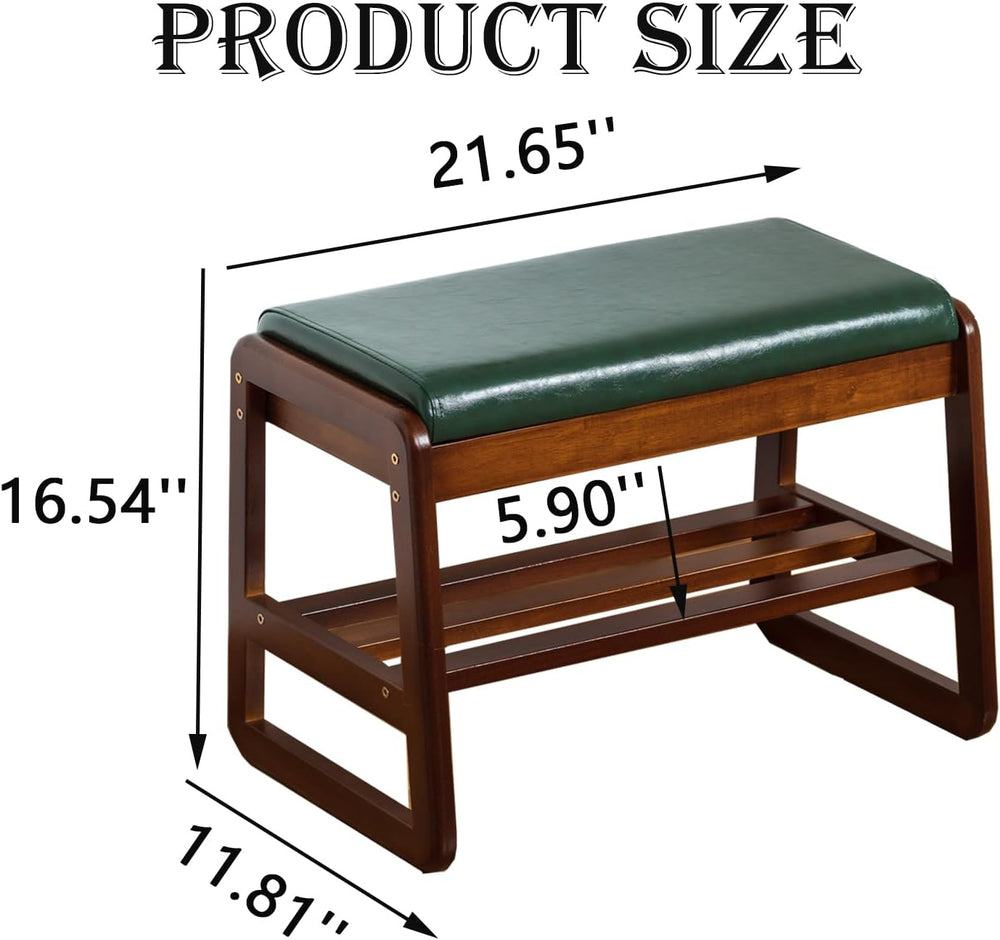 latifolia Solid Wood Bench, Entryway Shoe Bench with Cushion, 2 Tier Shoe Sto...