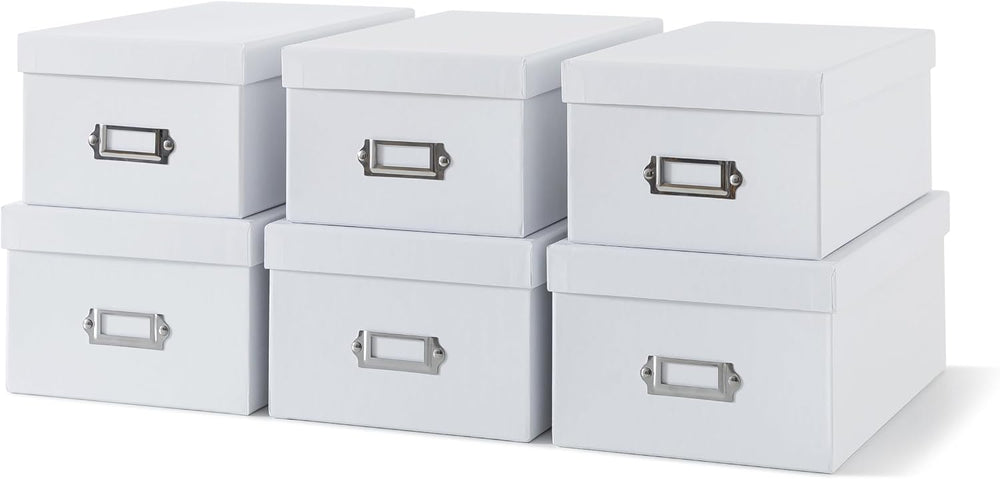 Soul & Lane - White Photo Storage Boxes with Lids, Set of 6 in 2 Sizes
