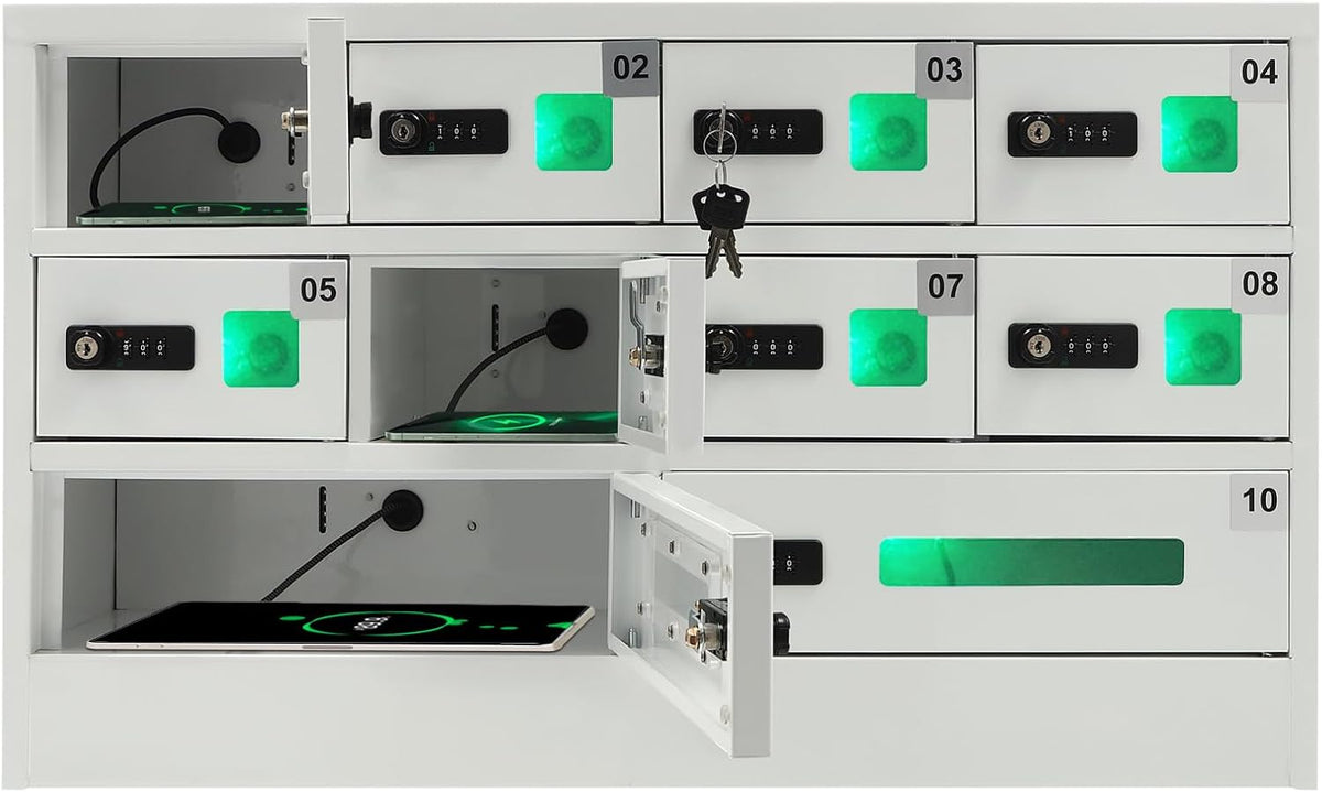 10-compartment cellphone charging locker, qc3.0 fast charging, 3-in-1, main product view