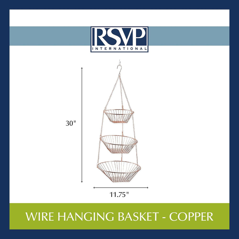 RSVP International Hanging Storage Collection 3-Tier Baskets, Copper Wire