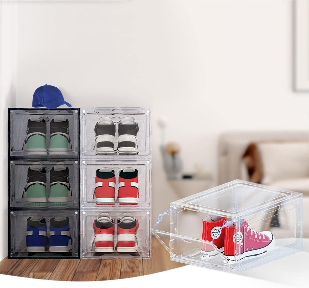 Large Clear Plastic Shoe Boxes Stackable Organizing Sneaker, 10 Pack Drop Fro...