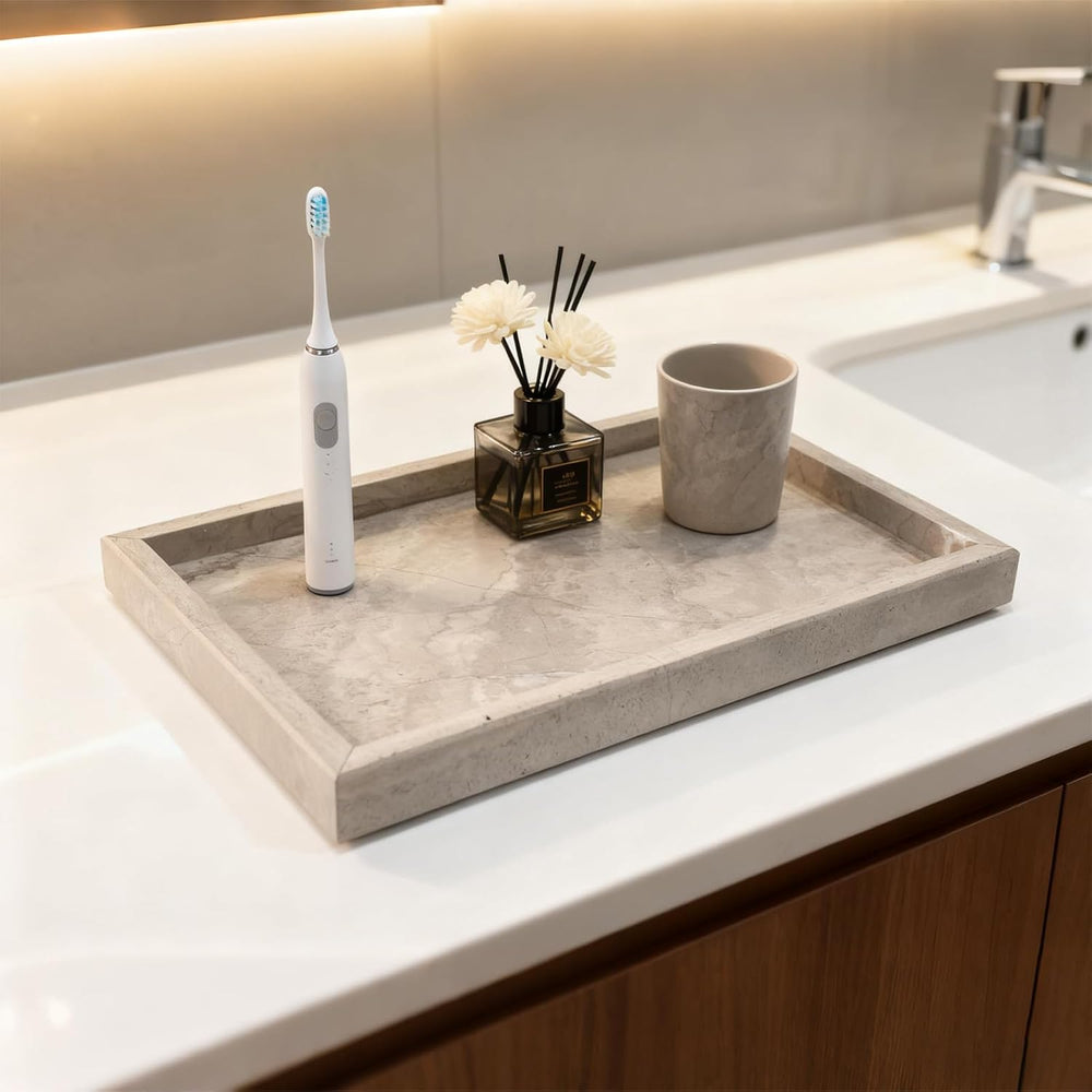 Pure Natural Marble Tray for Bathroom, Dresser, Sink. Cosmetics, toiletries, ...