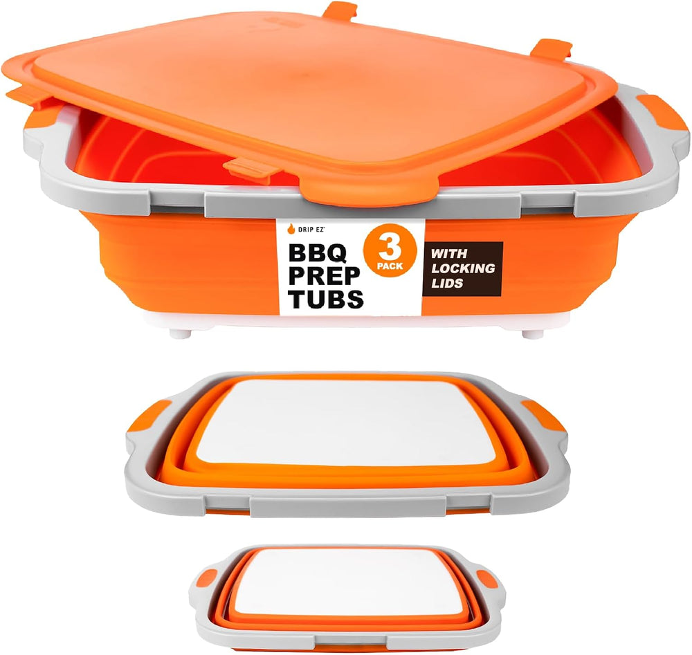 Drip EZ Collapsible BBQ Prep Tubs 3-Piece Set- For Meal Prep Marinating Food ...