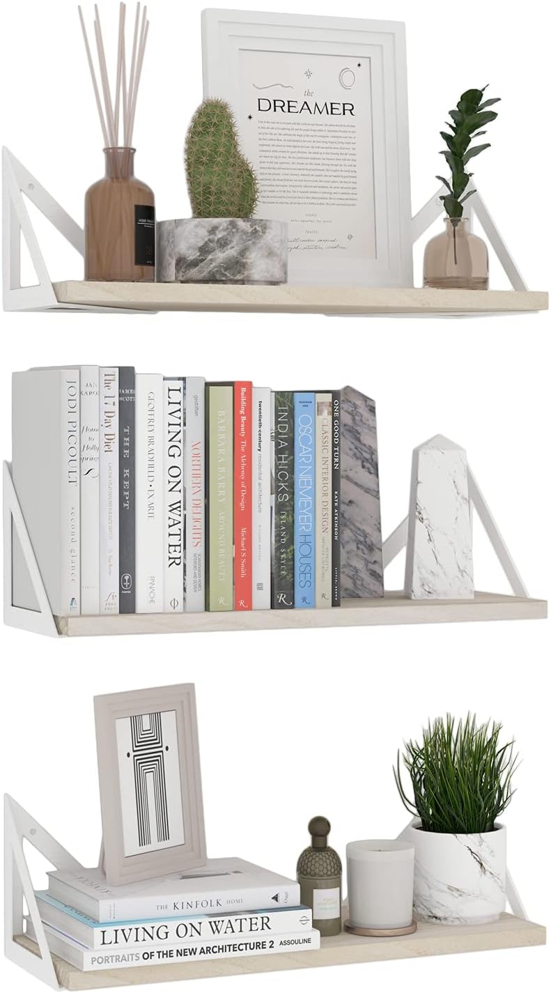 Wallniture Minori Floating Shelves for Wall Storage, Floating Bookshelf Set o...