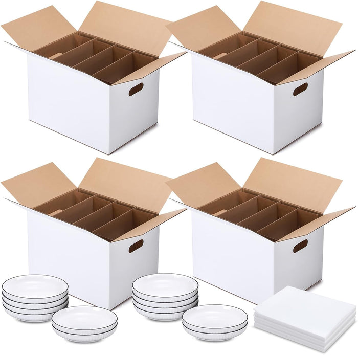 MotiMind 4 Sets Dish Moving Boxes with Divider Kits 15 x 12 x 10 Inches