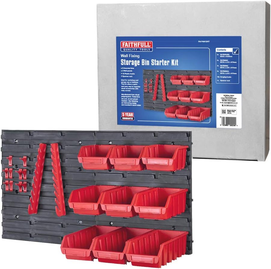 Faithfull FAIPAN12KIT Wall Mounted Organiser Storage Rack 22 Pieces, Includin...