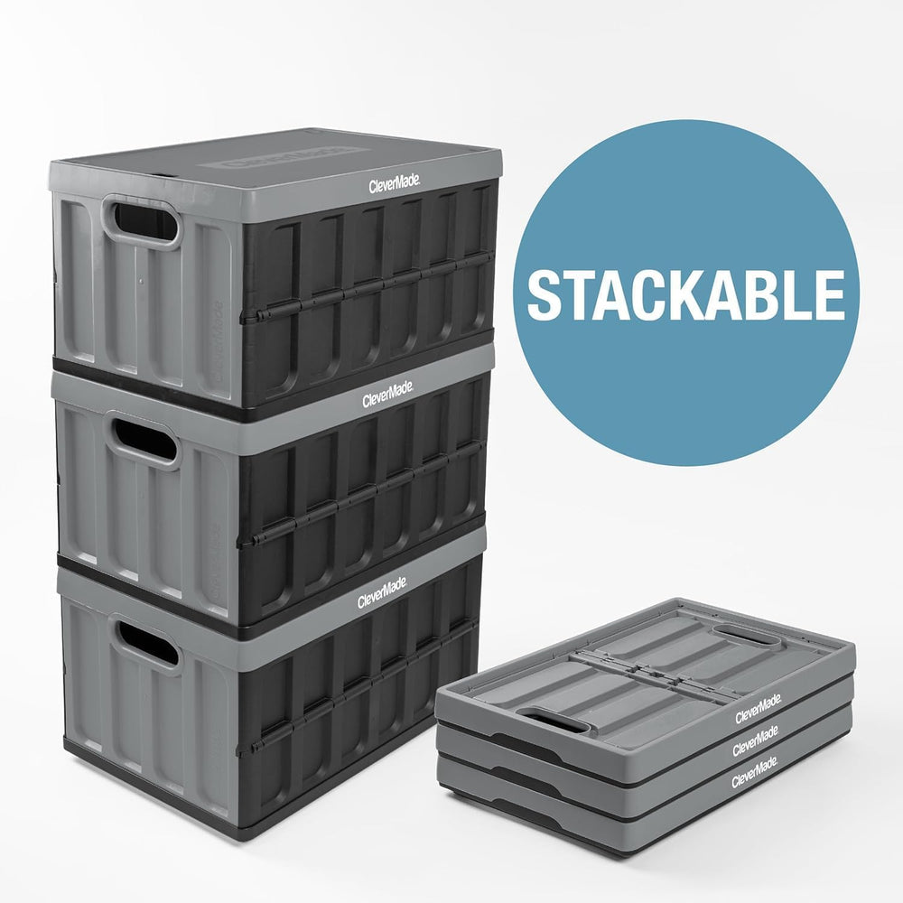 CleverMade Collapsible Storage Bins With Lids, 62L 3 Pack, 100 lb, Ocean