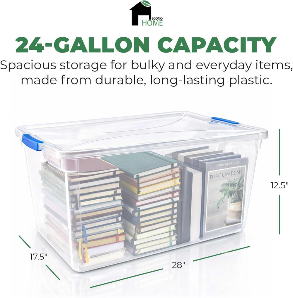 EconoHome Clear Storage Box - 95 Qt/24 Gallon Clear Plastic Storage Bins with...