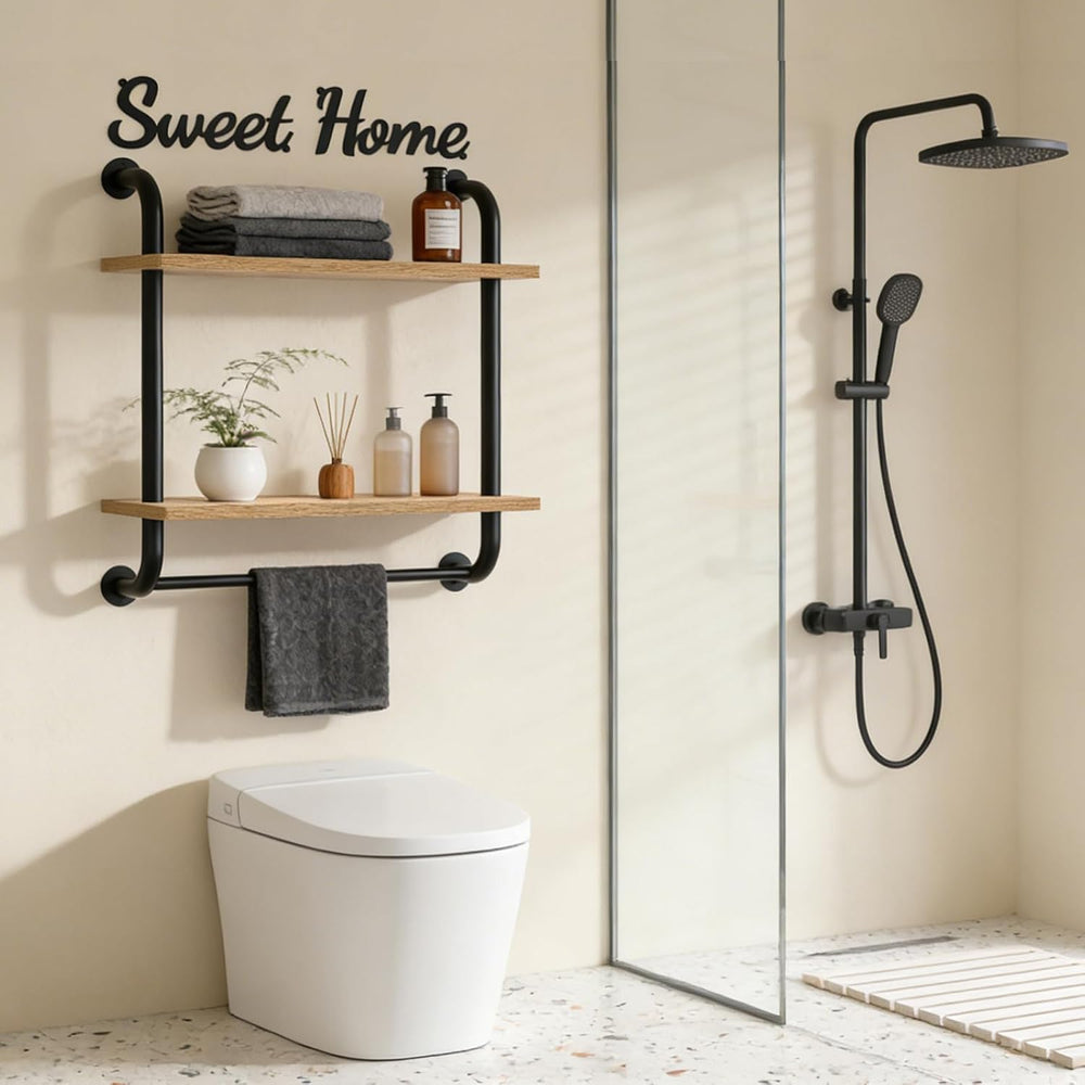 Tinpin Bathroom Shelves Wall Mounted, Rustic Farmhouse Pipe Shelves, 2-Tier, ...