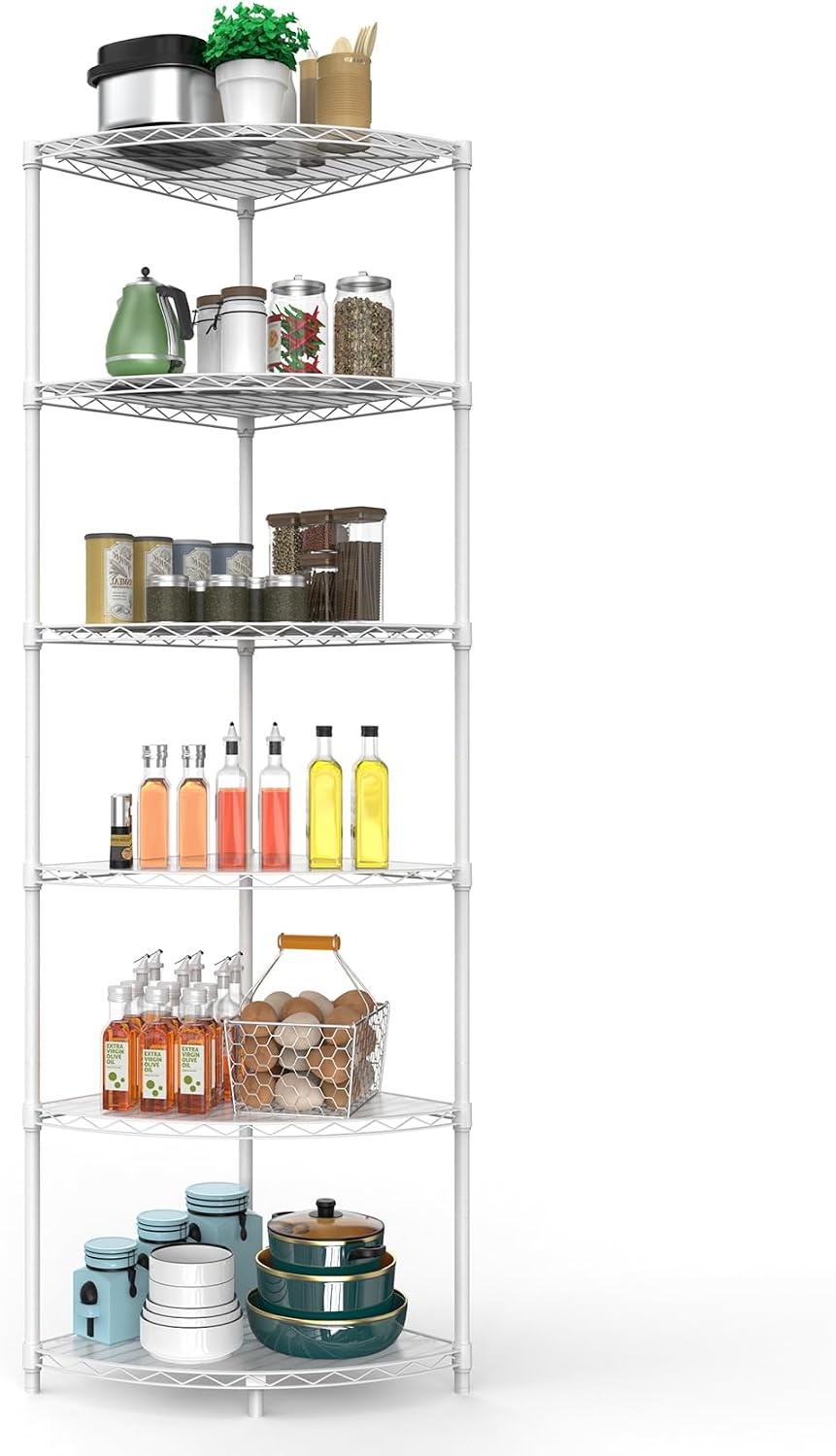 6 Tier NSF Corner Wire Shelf Shelving Unit, 18 x 18 x 72 Inch 420lbs Capacity...