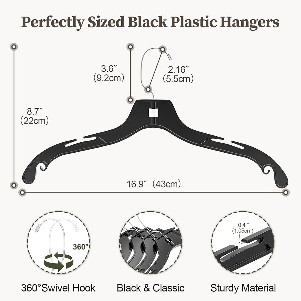 Black Plastic Hanger 50 Pack, Heavy Duty Clothes Hangers
