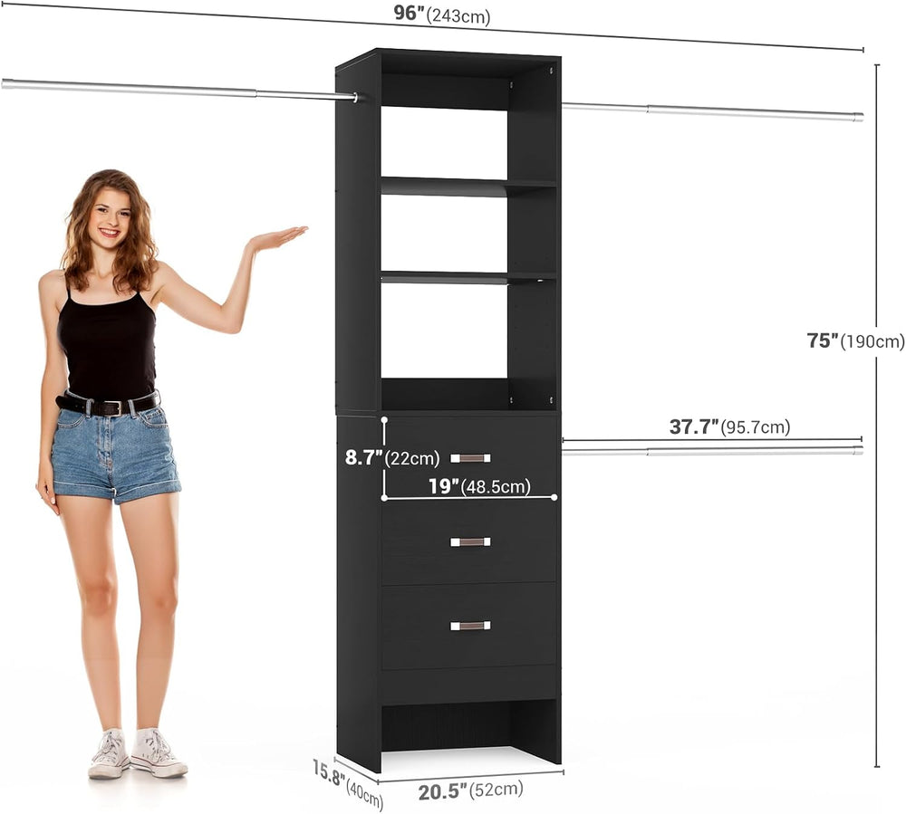 Besiost 96'' Closet Organizer System with 3 Hanging Rods, 8FT Closet ...