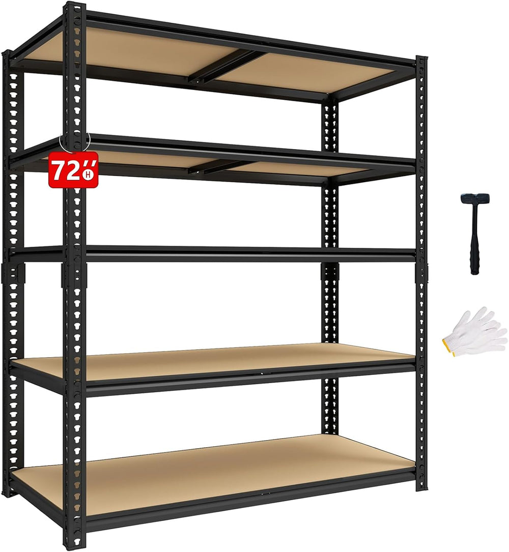 72" H Heavy Duty Garage Shelving, 2400LBS Capacity 5-Tier Storage Shelve...