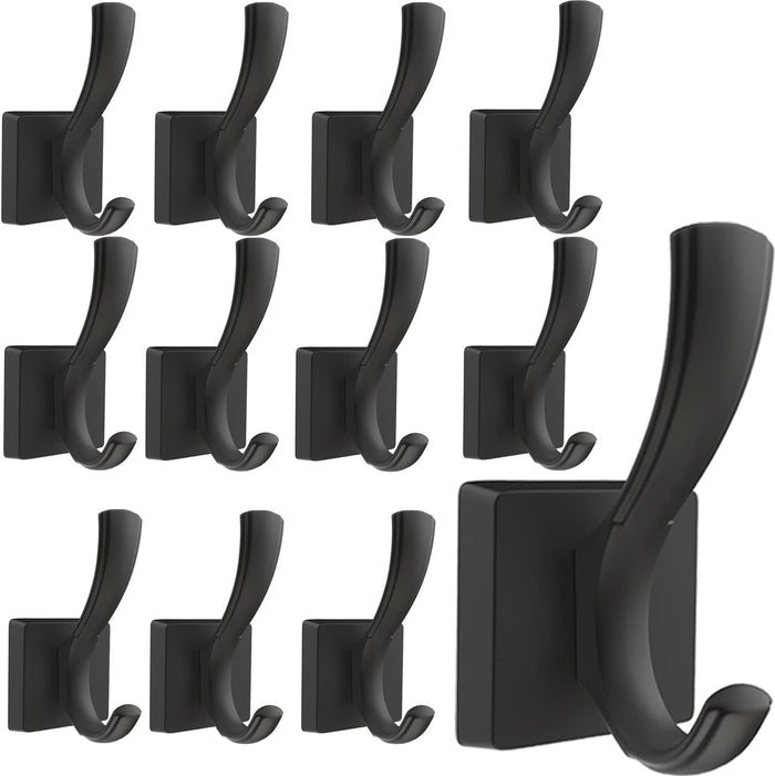 TOFIIGREM Black Coat Hooks for Wall Hanging, Bath Robe Hook Heavy Duty Thick Towel Hooks, Wall Mount Hooks Bathroom Entryway Mudroom Hooks for Hanging Coats Key Robe Hat Backpack (12 Pack, Black)