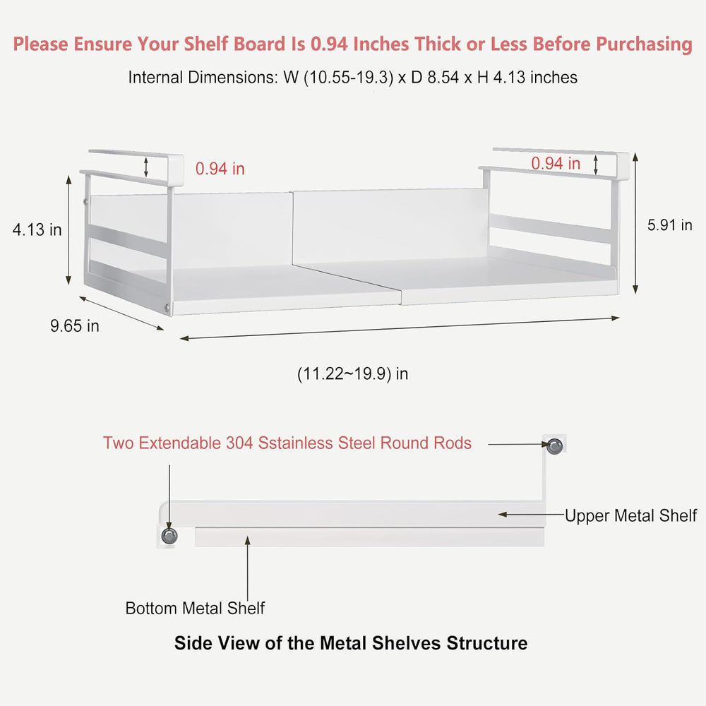 Expandable Under Cabinet Shelf Organizer with 0.94-Inch Thick Clips, Heavy Du...