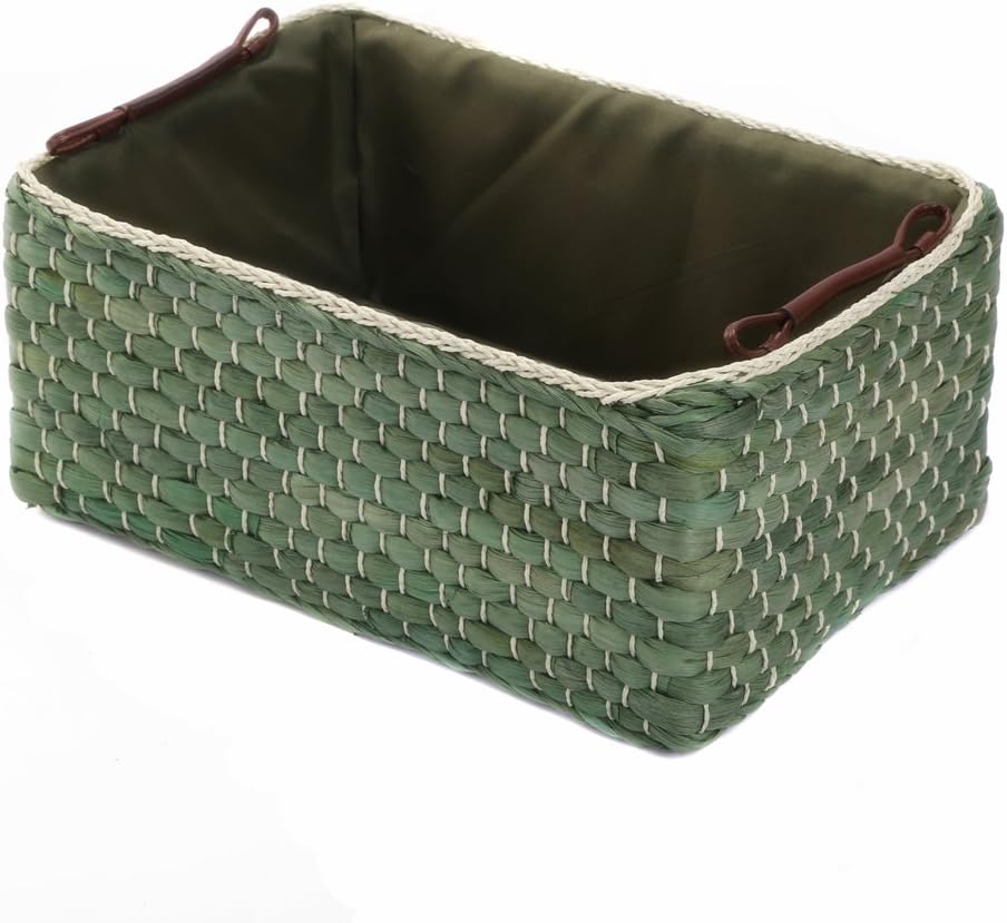 KINGWILLOW Basket Woven Maize Storage Bins for Drawers (Green,Large)