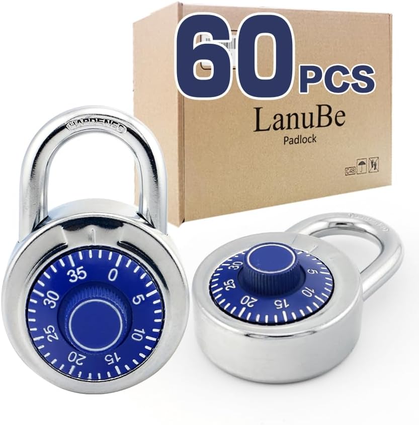 LanuBe Lock Standard Dial Combination Padlock 60 Pack Wide 2-in Blue Dial