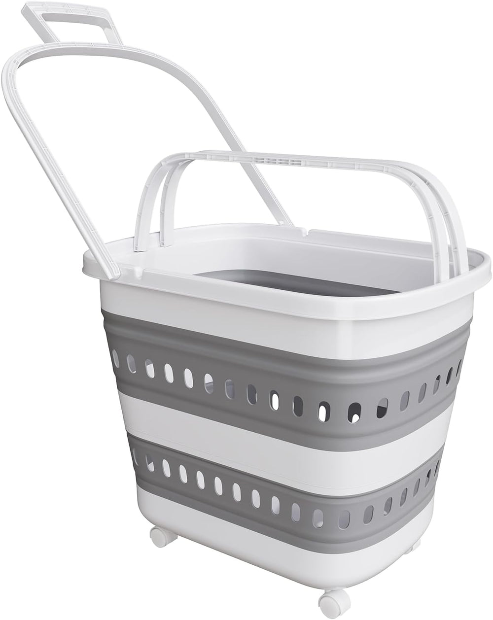 Collapsible Plastic Rolling Laundry Basket Hamper with Wheels, 45L Portable R...