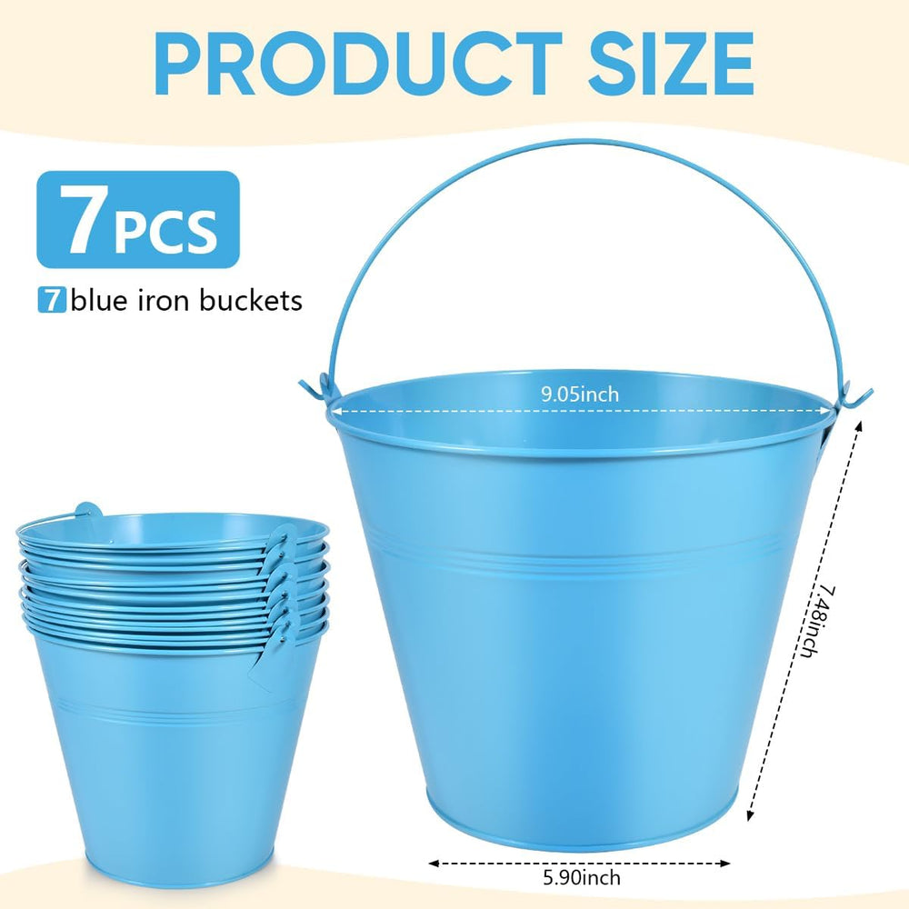OBTANIM 7 Pack Blue Metal Buckets with Handle Galvanized Ice Pails for Plants...