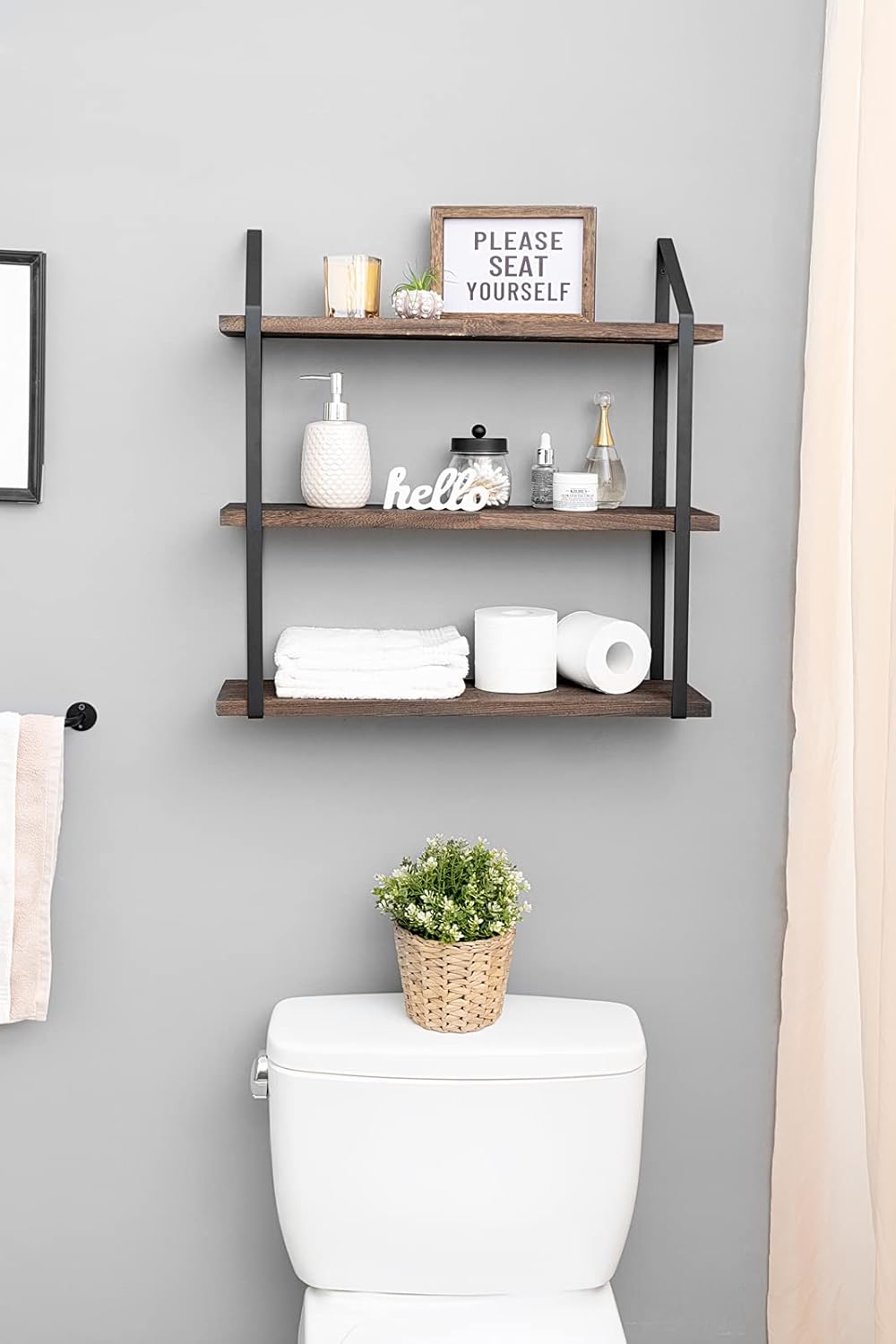 Mkono 3 Tier Floating Wall Shelf Wood Hanging Shelf with Brackets 23.5 Inch