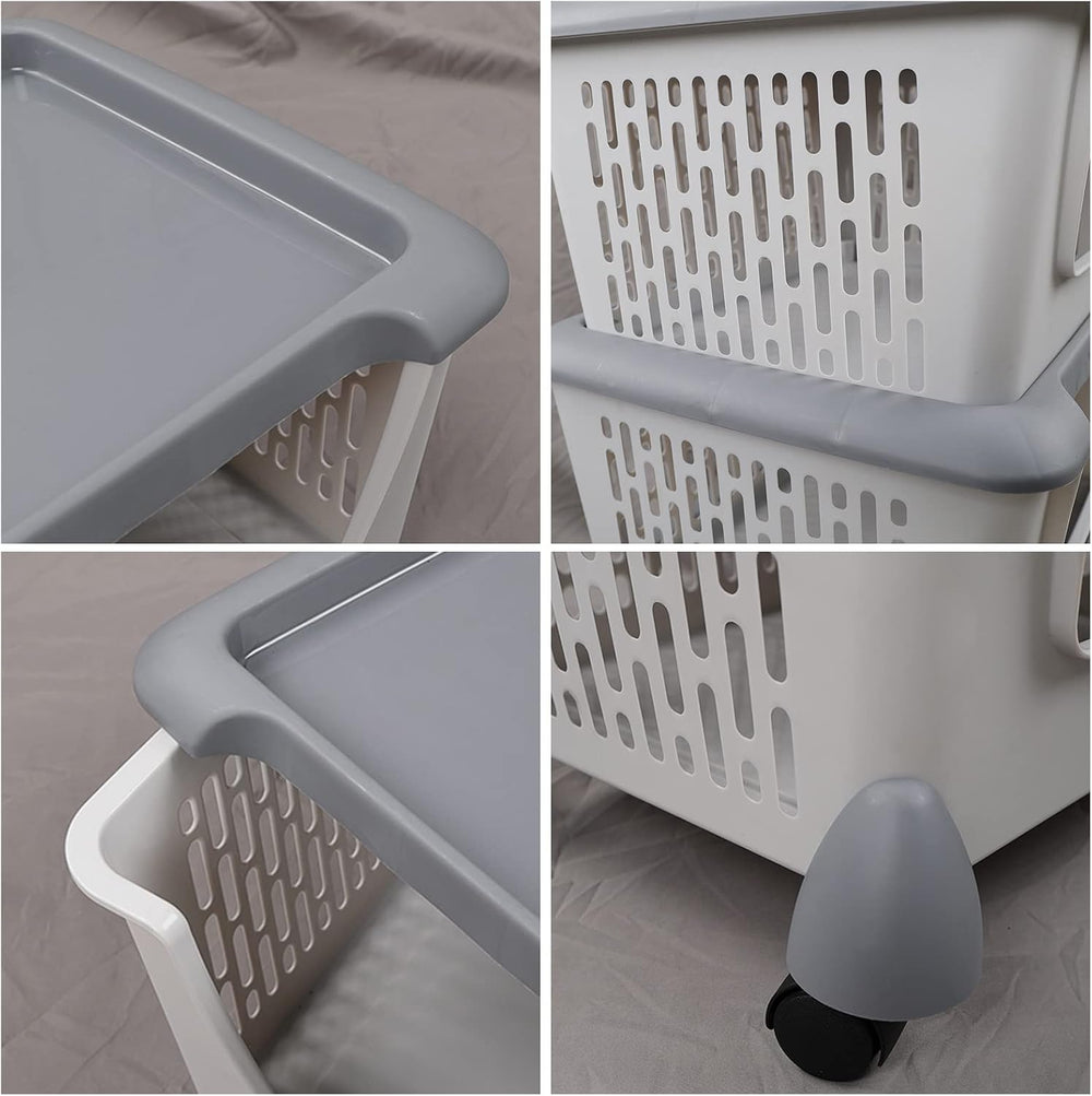 5-Tier Stacking Storage Basket Tower with Wheels, Plastic Open Stacking Baske...