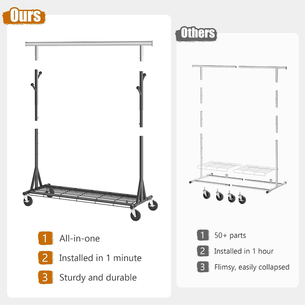Gewudraw Clothes Rack Heavy Duty 530 LBS Capacity, Portable, Foldable,Black
