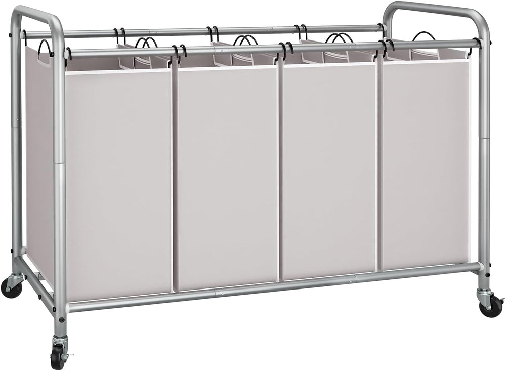 STORAGE MANIAC 4 Section Laundry Sorter, Laundry Hamper with Wheels, Gray