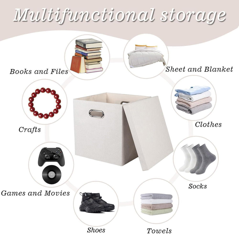 Storage Bins with Lids, Collapsible Linen Fabric Boxes Organizer Containers w...