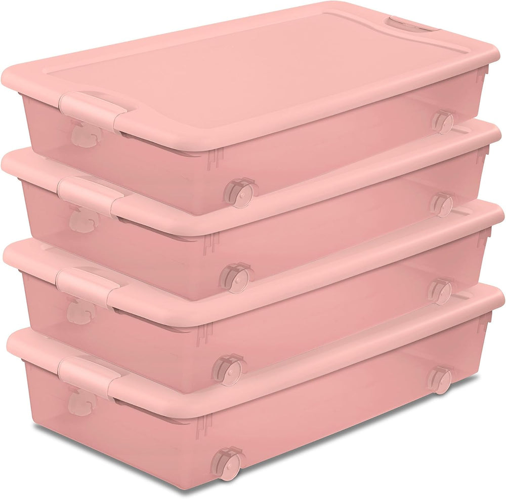 Sterilite Wheeled Latching Box w/Lids for Home & Office, 56 Quart, 4-Pack