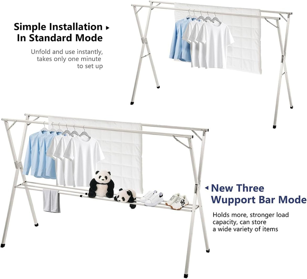 79 inches Foldable Clothes Drying Rack, Stainless Steel Indoor Outdoor Use