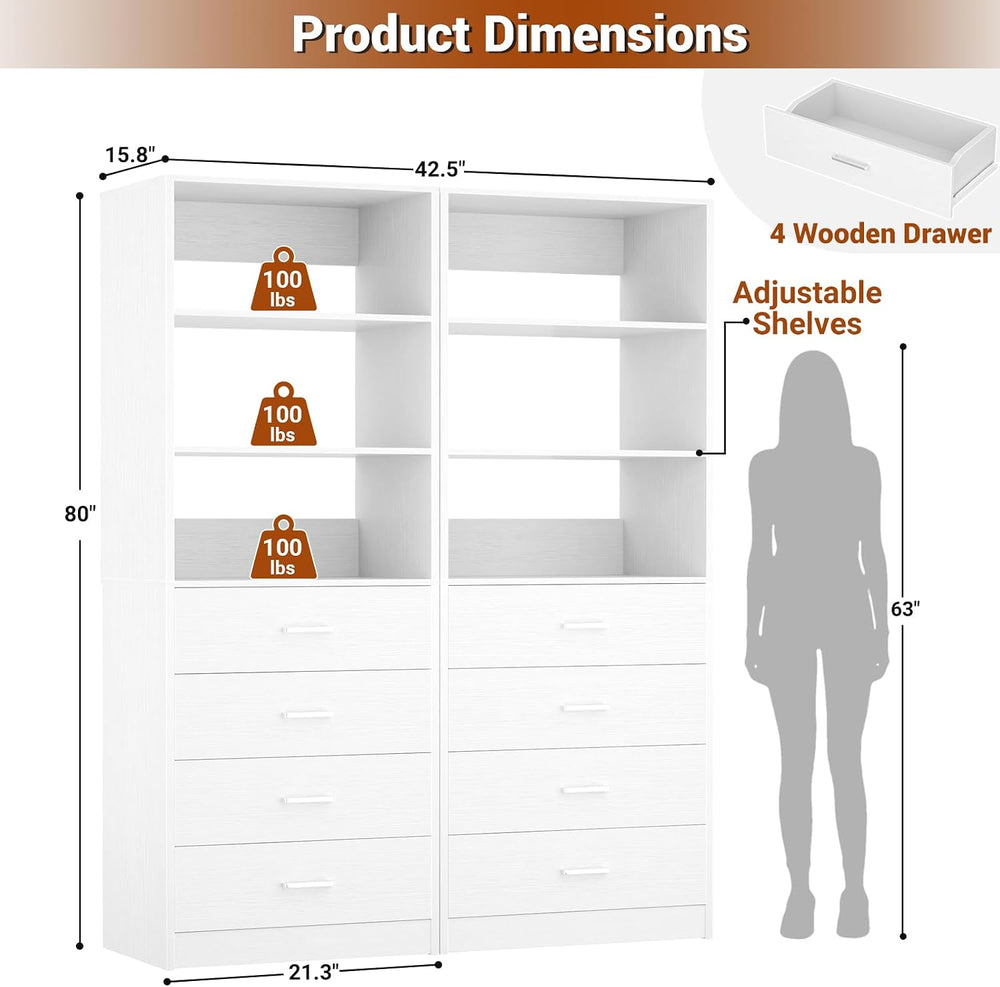 Aheaplus Closet Drawers Organizer System, 3.54FT Wood Closet System with 4 Dr...
