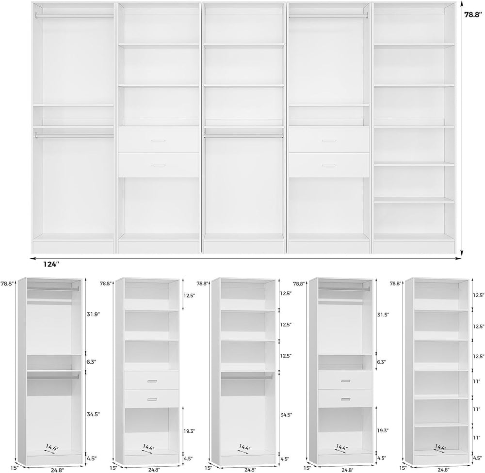 VOWNER 25'' Closet Organizer System with 5 Adjustable Shelves