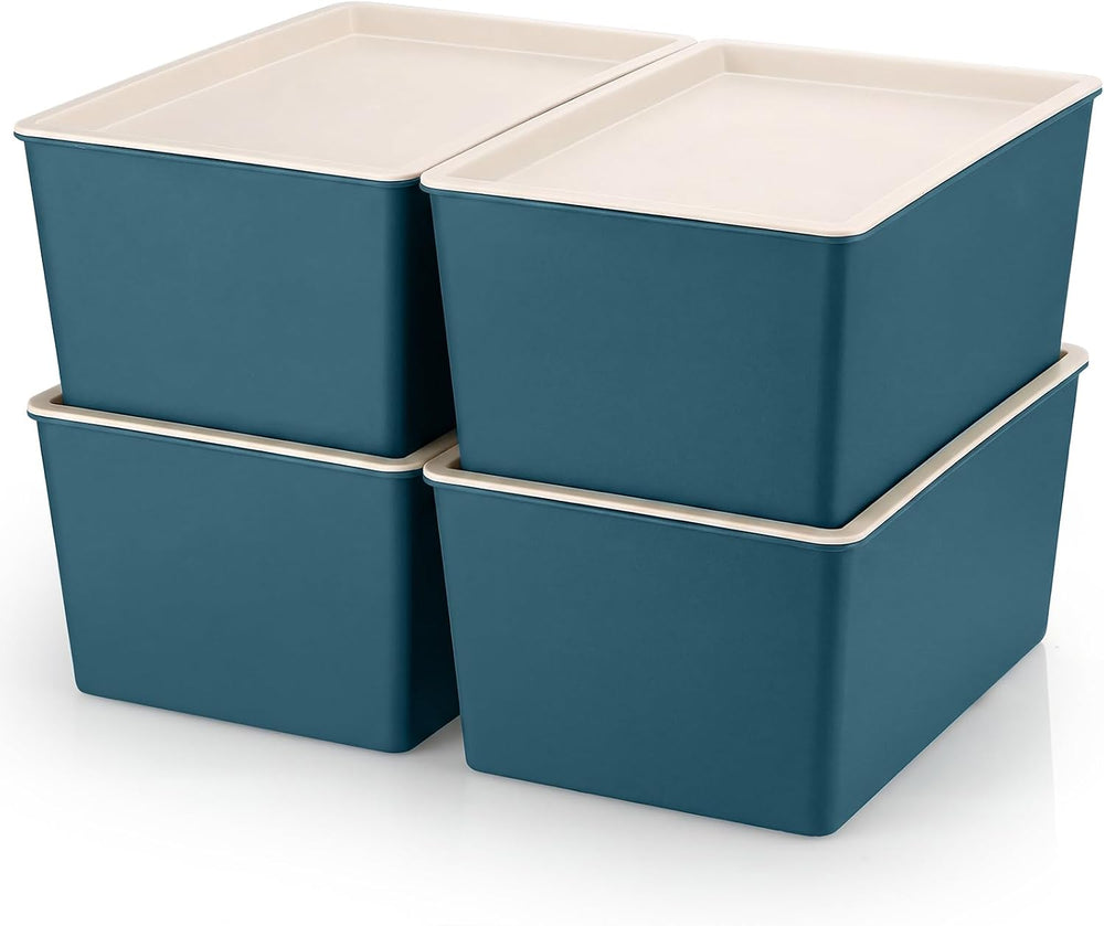 Menkxi 4 Pcs Storage Bins with Lids, Blue, Small