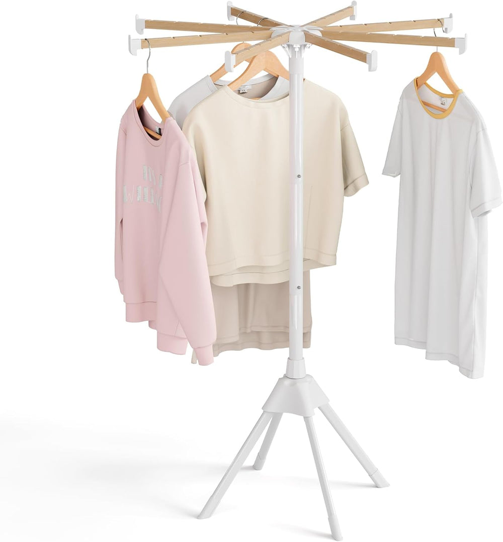 Wood Clothes Drying Rack, Foldable Collapsible Laundry Rack with 8 Adjustable...