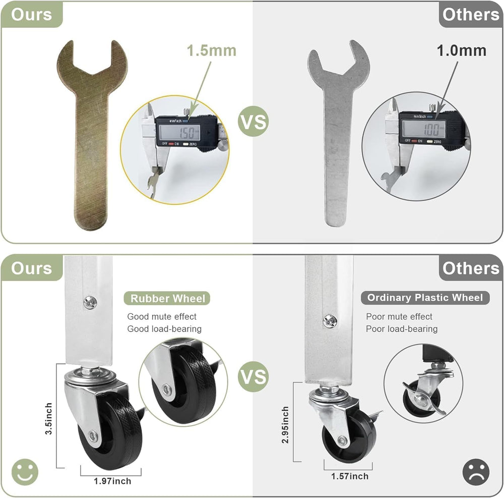 DEANIC 3 Tier Foldable Storage Shelves with Wheels, Kitchen Appliance Stand, ...