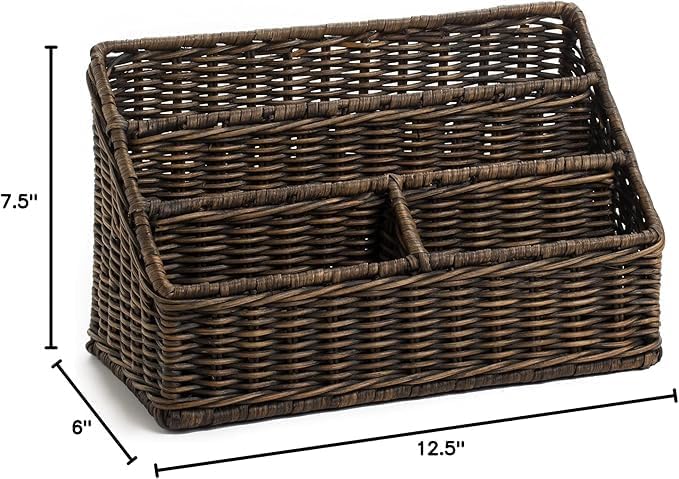 The Basket Lady 4-Section Wicker Organizer Basket Walnut Brown