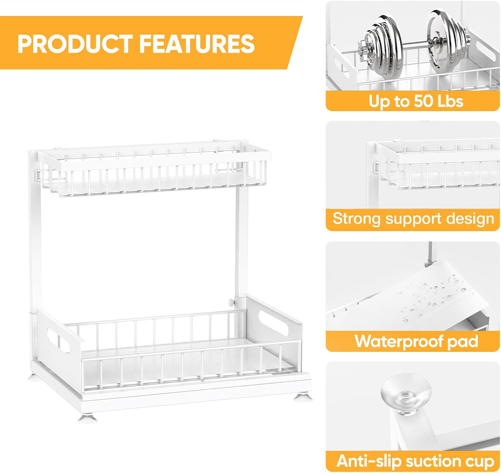 Saydear 2-Pack L-Shaped Under Sink Organizer, 2-Tier Pull-out Cabinet Rack