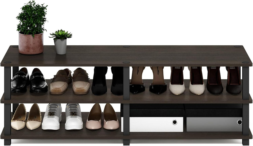 Furinno 14038DBR/BK TST No Tools 3-Tier Wide Shoe Storage Rack, Dark Brown/Bl...