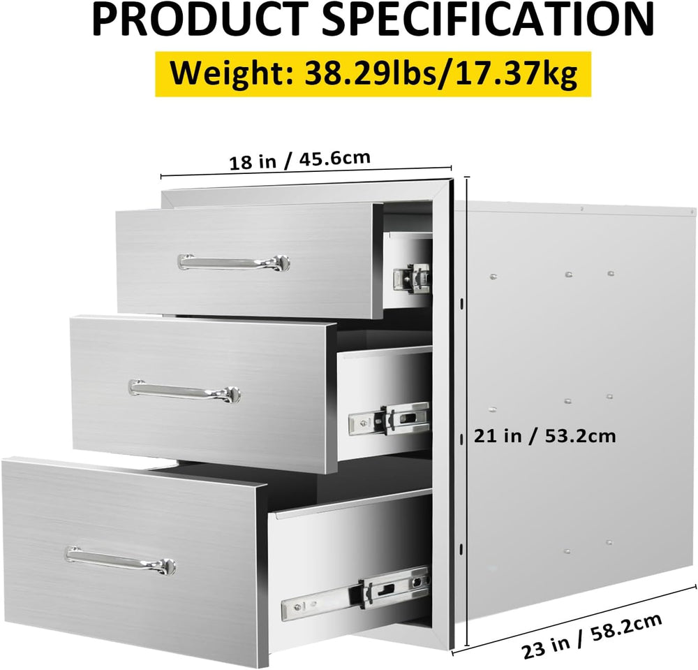Outdoor Kitchen Drawers 18" W x 21" H x 23" D Flush Mount Trip...