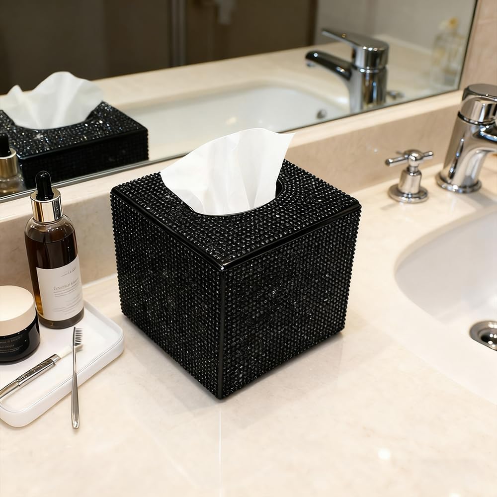 Bling Crystal Rhinestone Rectangular Tissue Box Cover - Sparkling Facial Napk...