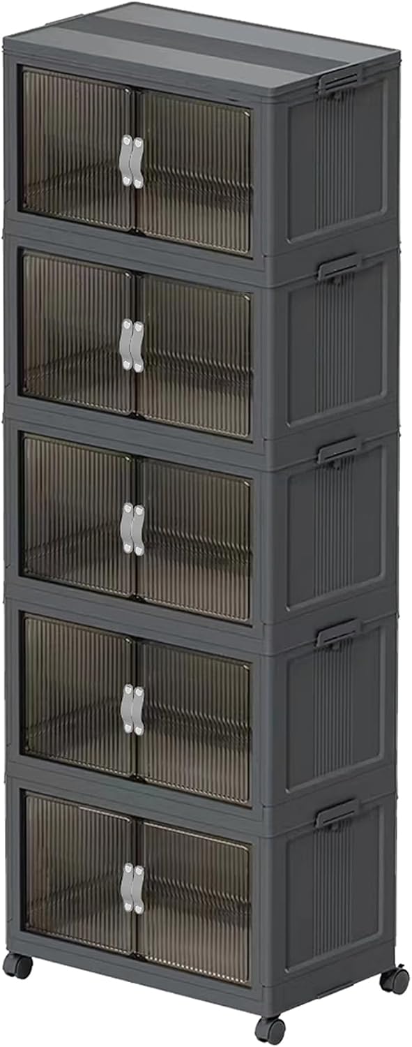 Collapsible Storage Bins with Lids Dark Grey Stackable Plastic Organizers for...