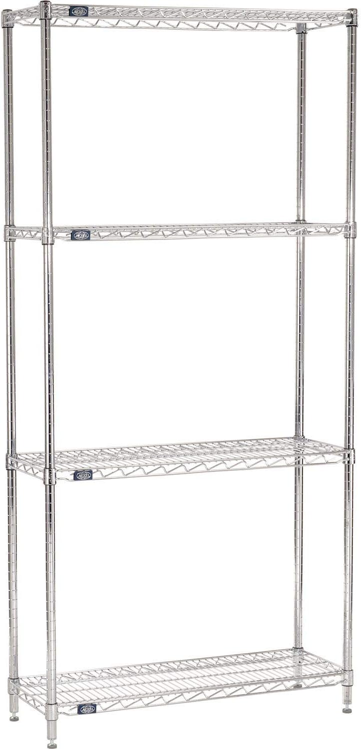 Nexel 18" x 30" x 86", 4 Tier Adjustable Wire Shelving Unit, N...