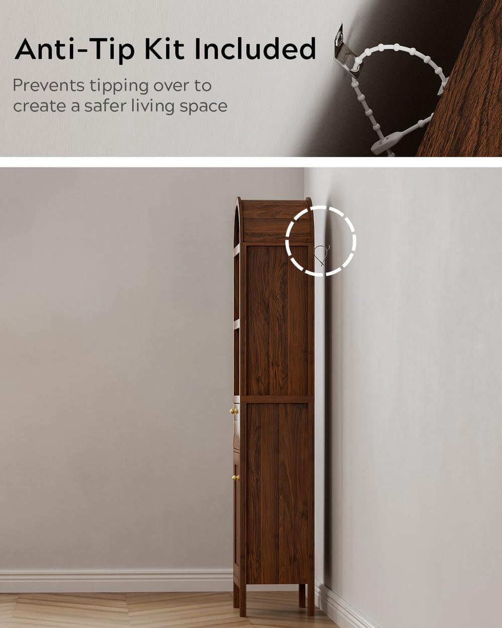 EYYTHUNG Arched Bathroom Narrow Storage Cabinet with Door and Drawer, 67&quot...