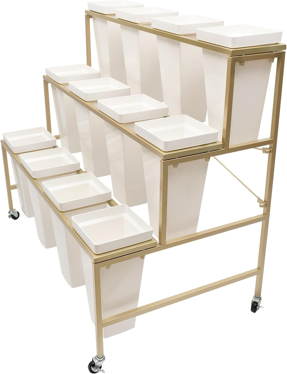DYRABREST 3 Tier Flower Display Stand Metal Plant Stand with 12pcs Buckets an...