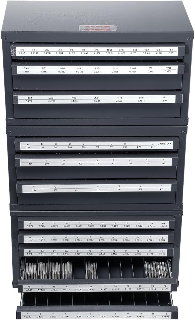 VEVOR Drill Bit Dispenser Cabinet Set, Three-Drawer for 1/16" to 1/2&quo...