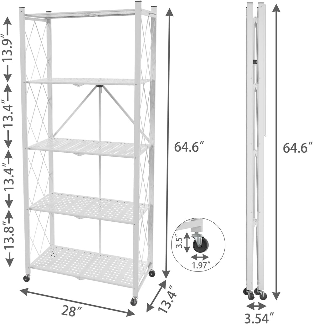 5-Tier Folding Shelf with Wheels No Assembly Portable Shelves