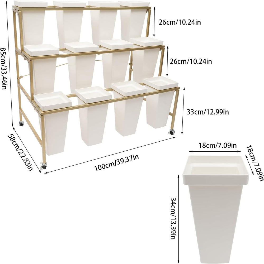 Flower Display Stand with 12Pcs Buckets, 3-Layer Metal Display Stand Decorati...
