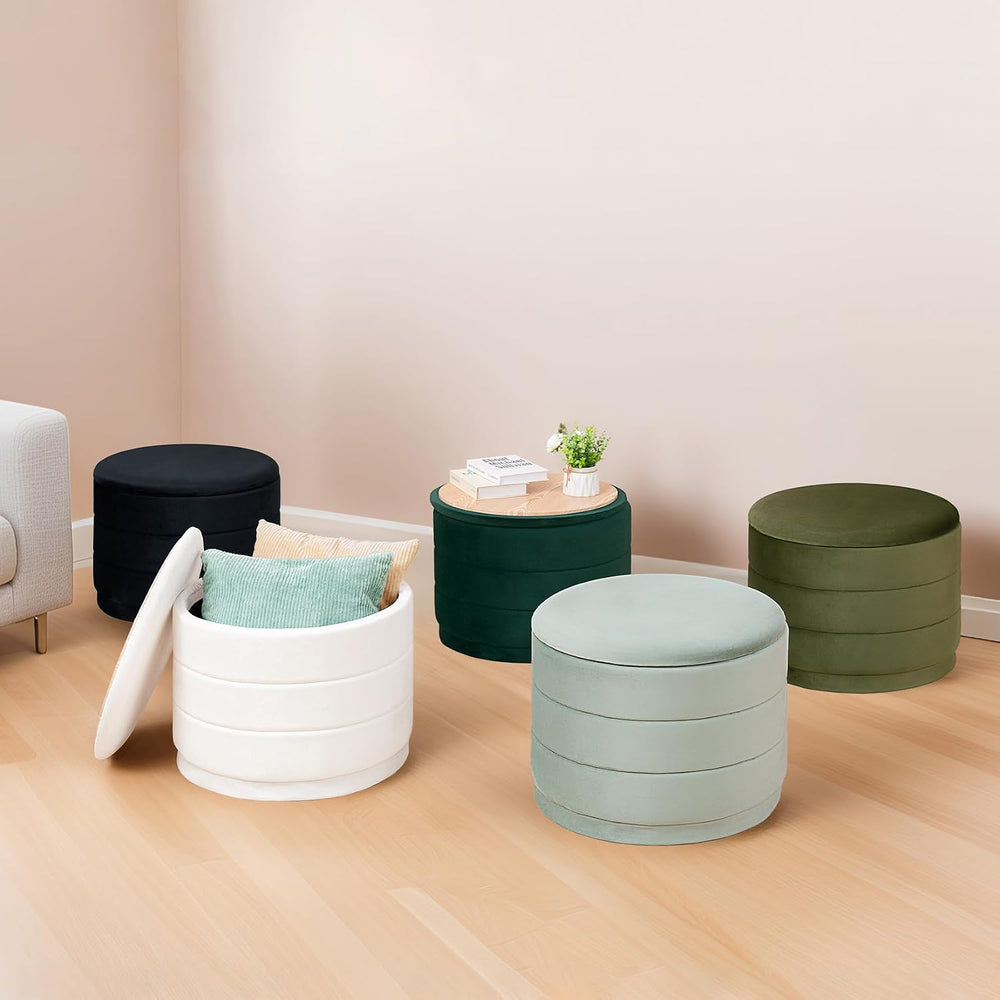 23" Round Velvet Storage Ottoman with Tray