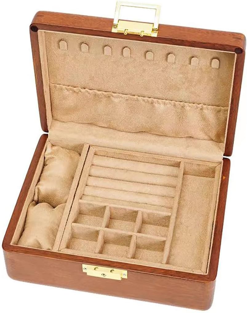 Bescott 2 Layer Solid Wooden Jewelry Box with Lock and Key for Women Men Vint...